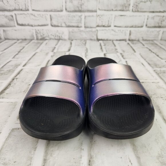 OOFOS OOahh Luxe Slide Women's US 8 EU 39 Metallic Pink Purple Comfort Sandals - Picture 2 of 10
